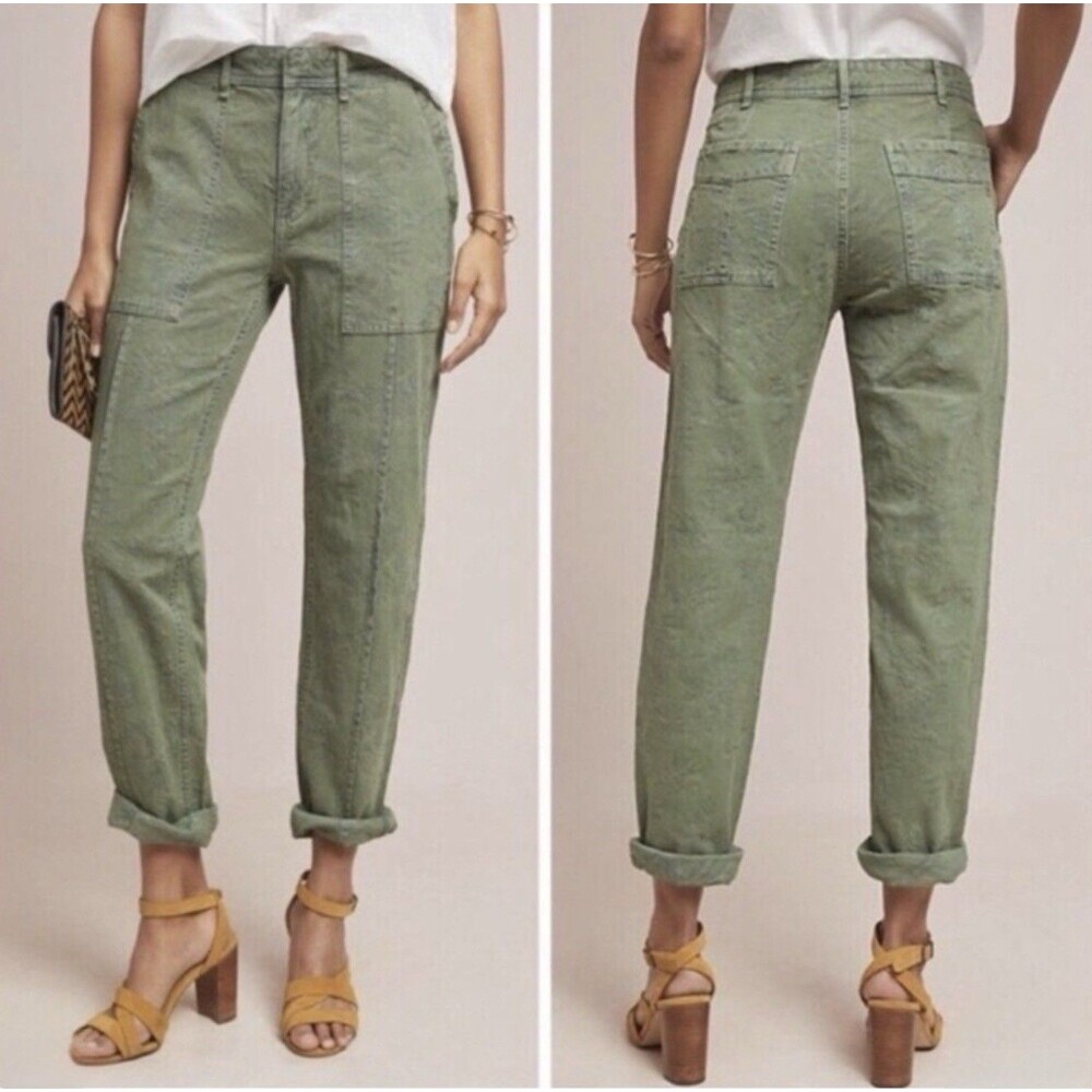 Anthropologie The Wanderer Floral Embroidered Utility Pants Women Size 32